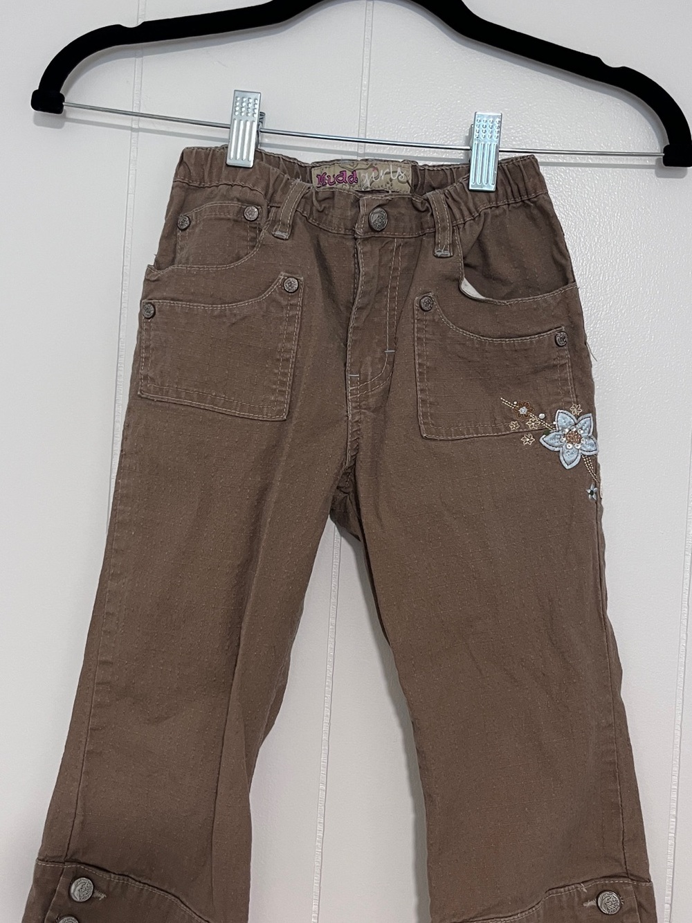 Brown Floral Embroidered Kids Pant
